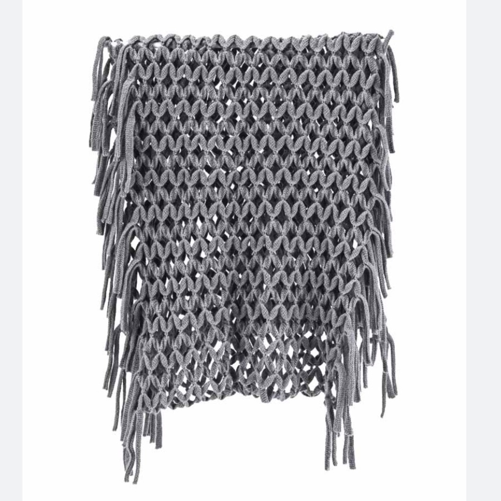 Grey open weave crochet infinity scarf w fringe by 2 Chic EUC - Picture 4 of 10